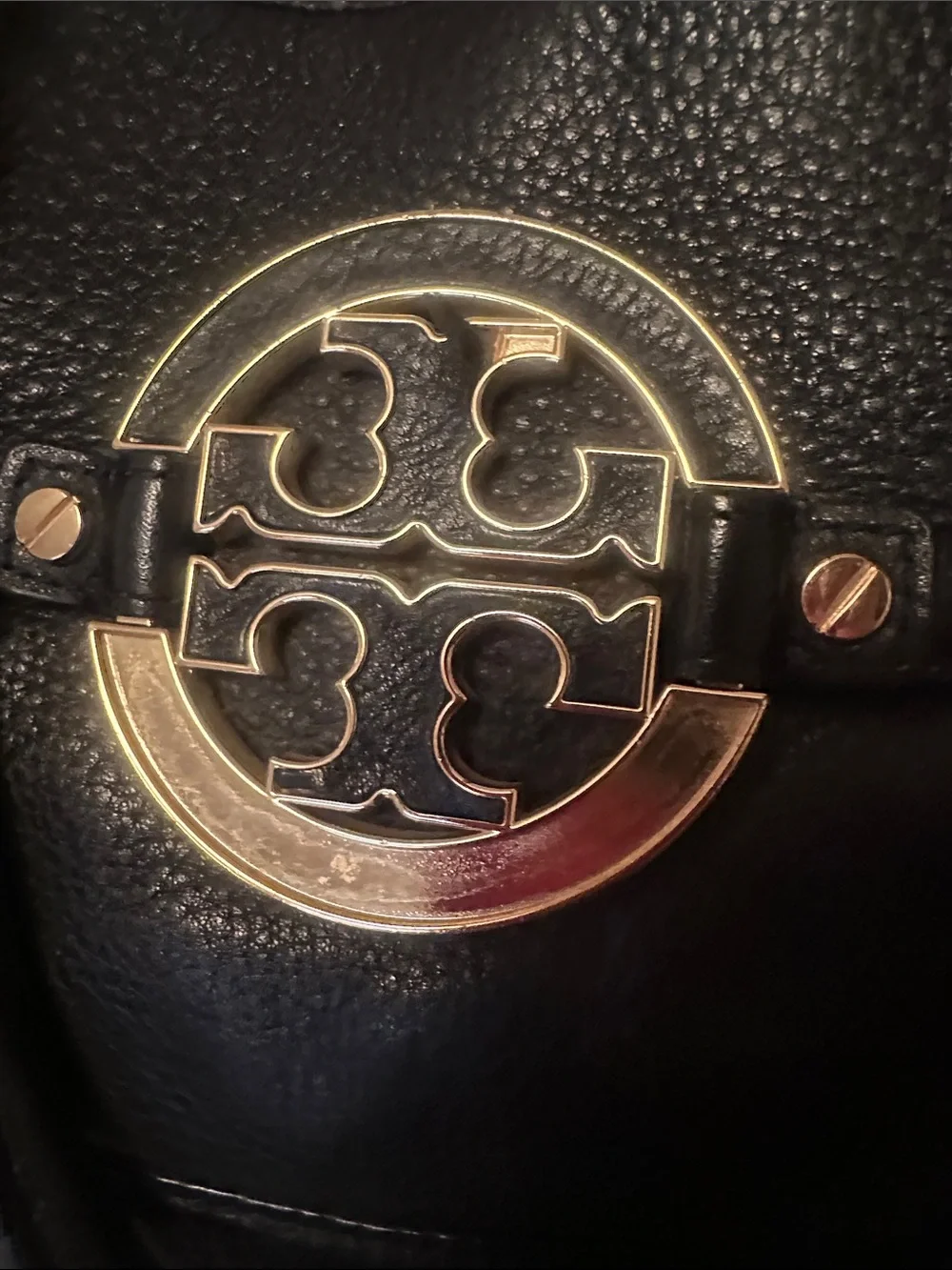 Tory Burch Black Leather Shoulder Bag with Gold Logo Medallion